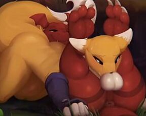 Renamon x Guilmon Blowjob Furry