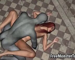 3D redhead sucks cock and gets fucked by a zombiembie-high 1