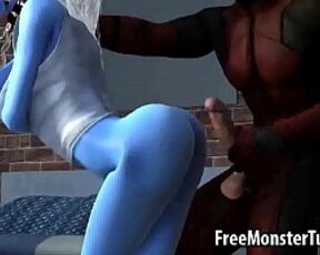 Hot 3D babe gets licked and fucked by Deadpool