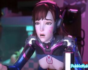 Dva Gets Penetrated by Mechanical Bull while Playing Video Games