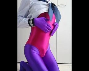 Japanese Zentai Crossdresser taking off Sailorset School Uniform