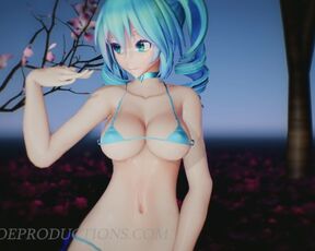 SFW MMD 4k UHD Blue & Red Bikini - Miku & Mitsu in Chocolate Cream - 1075