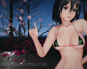 SFW MMD 4k UHD Forest Green Bikini Mikasa Ackerman - Baam - 1074