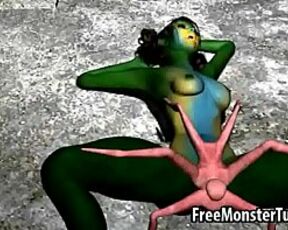 Green 3D babe gets fucked hard by an alien spider