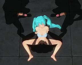 3D HENTAI Guys jerk off to Miku while she gets fucked