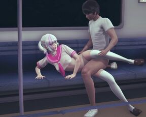 Schoolgirl pussyfucked on train seat