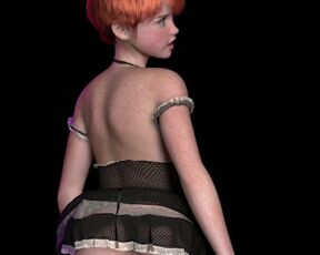 Fucking red short hair maid from behind