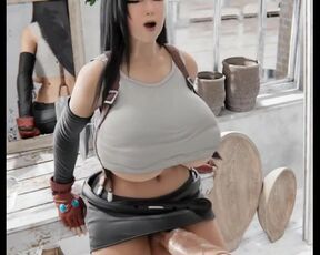 Futa Tifa fucks herself and cums hard【Hentai 3D】