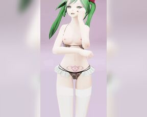 Hatsune Love Cycle, Vertical Screen - Strip Dance, Nude, 3D, Dark Green Hair, Color Edit smixix