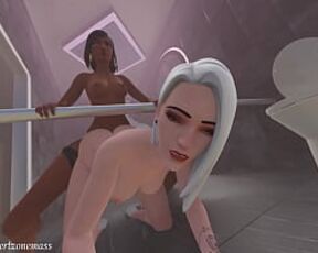 Pharah X Ashe anal dildo bathroom