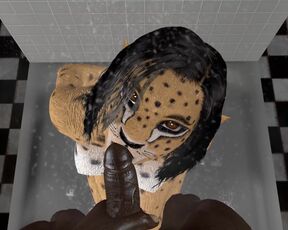 Cheetah Girl Blowjob in the shower Cum on Face Furry Cosplay