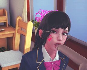 DVA schoolgirl licks your cock with her tongue and gets cum on her face