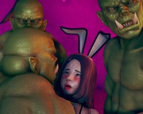 Beautifull girl enjoy orks gangbang - 3d hentai animation