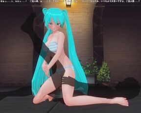 3D HENTAI Miku holds his leg and rides a fan's cock