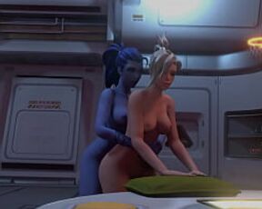 Overwatch Parody - Futa Widowmaker fucks Mercy on Dropship