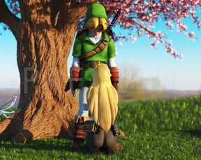 Zelda sucks Link under a tree in Hyrule