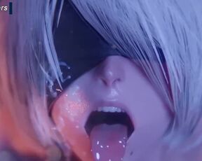 2B Gives Blowjob to Her Huge Cock Boy Until He Cums | MakimaOrders