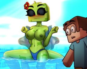 MINECRAFT PORN Hornycraft Creeper Boobs Job IN the Beach GAME GALLERY