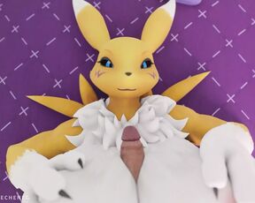 Sexy busty Renamon doing titjob POV