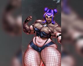 BBW Goth grows to extreme muscle giantess