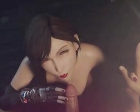 Sexy Tifa jerks cock and gets cum on her face