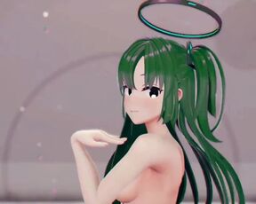 Yuuka Blue Archive Hentai Undress Dance Teddy Bear Playboy Girl MMD 3D Dark Green Hair