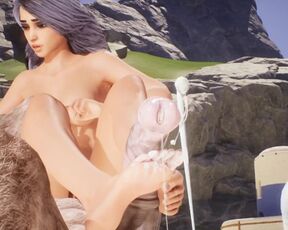 Girl Jessie jerks off with tender legs a huge furry cock of a centaur monster