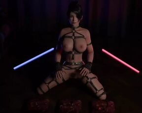 Momiji Greets You in BDSM Harness With Tits and Pussy Out