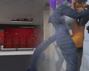 Heat anthro Futa furry dragon sex with furry fox Sex standing under the shower