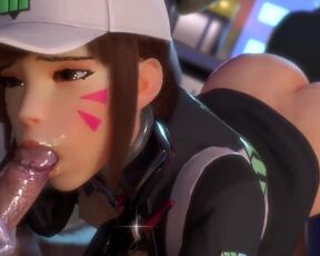 Overwatch porn D.Va cumming in a public place from a big dick Rule34 3D Animation