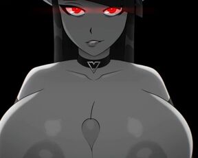 Anime demon girl is giving boobjob with her massive knockers