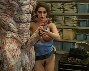 Jill Valentine is impressed with Nemesis manhood 3D Animation