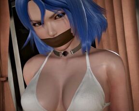 Girl with blue hair with her mouth sealed and moaning deliciously - BDSM