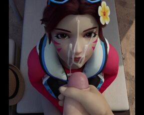 D.Va Fuck on the Beach and gets Cumshot over her Cute face