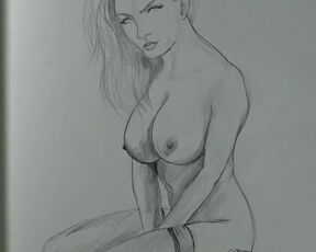 Nude StepMom's Boobs Drawing Pencil Art