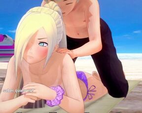 Applying sunscreen to Ino's round buttocks - Naruto Trainer P10